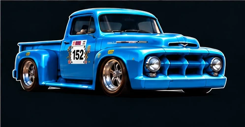 Tim Murray's blue vintage racing truck with authentic race number 152 on the door
