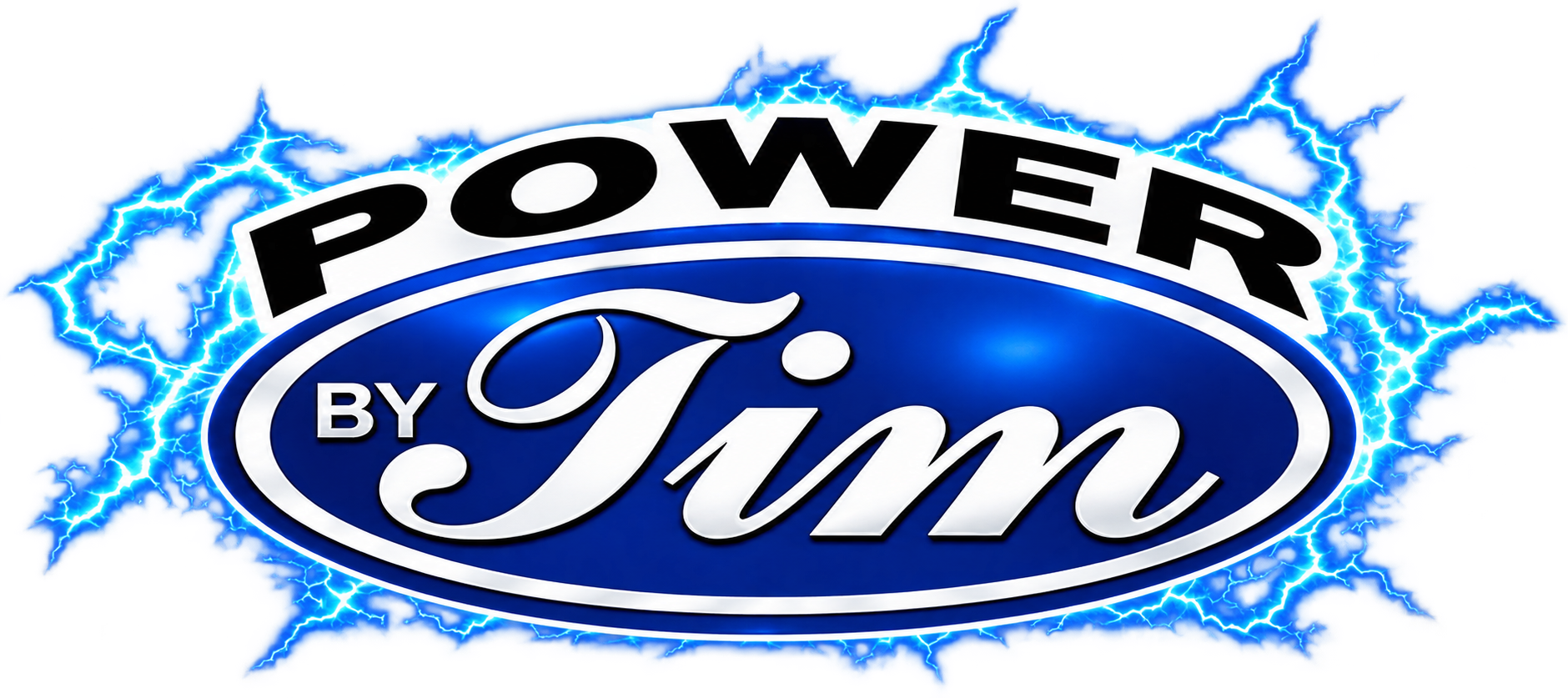 Power By Tim official blue oval logo with electric lightning
